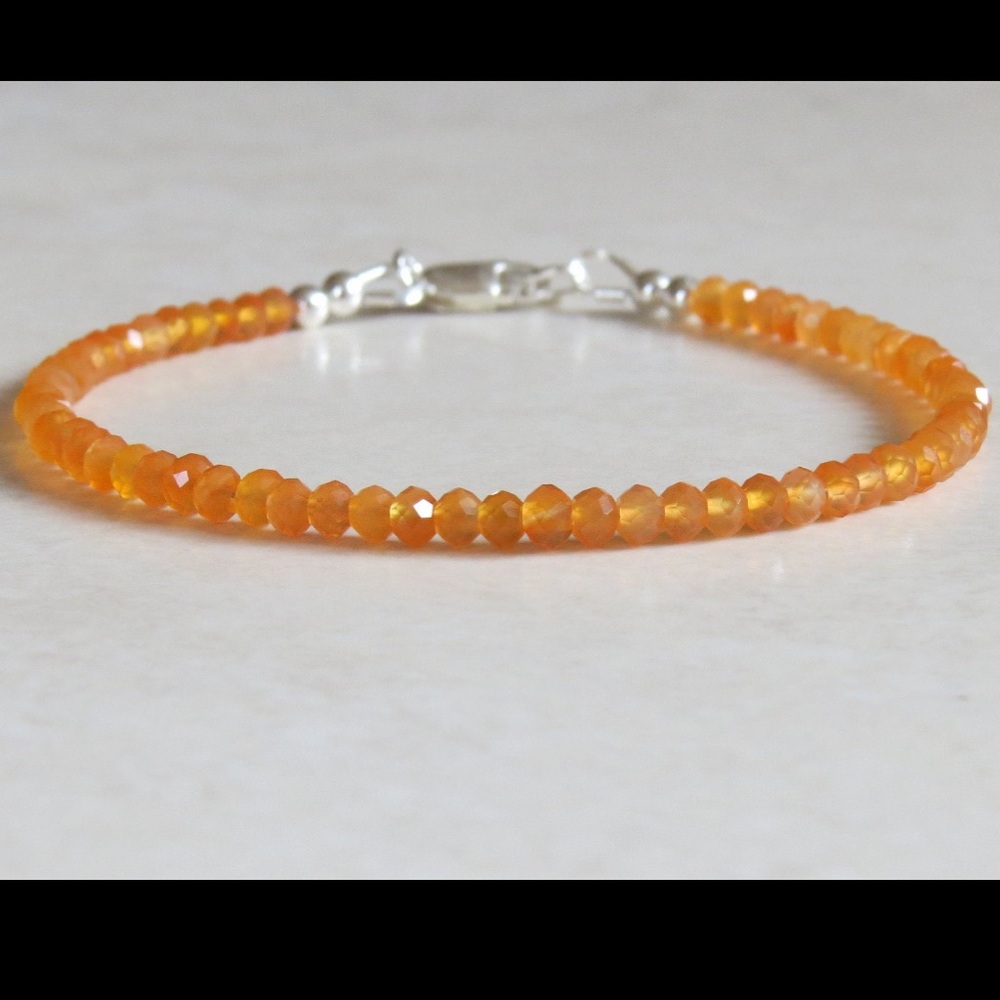 Carnelian Gemstone Sterling Silver Beaded Bracelet